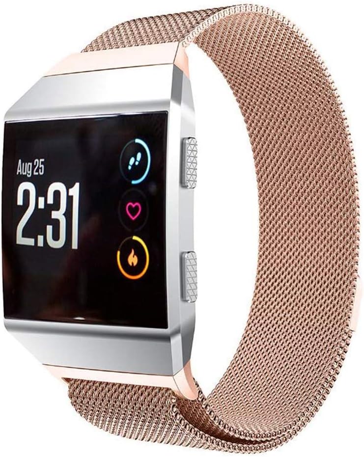 Men Women Metal Replacement Bands Compatible for Fitbit Ionic, Replacement Stainless Steel Metal Wristband Accessories (Rose Gold, Large)