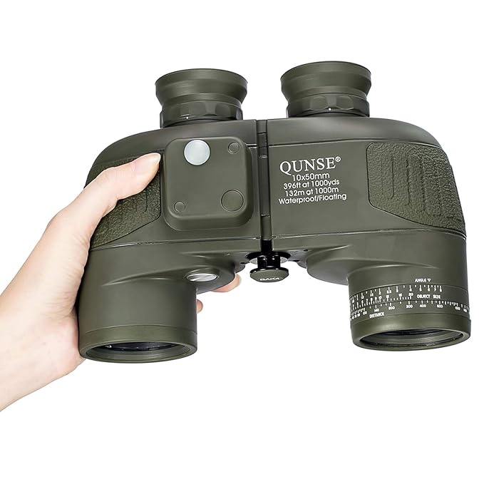 QUNSE Military HD Binoculars for Bird Watching, with Compass and Rangefinder, 10x50 Large Object