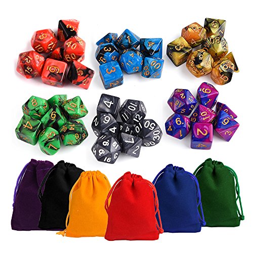 Kuuqa polyhedral dice set mixed colors with colorful pouches tabl…
