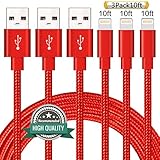 Youer Lightning Cable 3Pack 10FT Nylon Braided Certified iPhone Cable USB Cord Charging Charger for Apple iPhone X, 8, 7, 7 Plus, 6, 6s, 6+, 5, 5c, 5s, SE, iPad, iPod Nano, iPod Touch (Red)