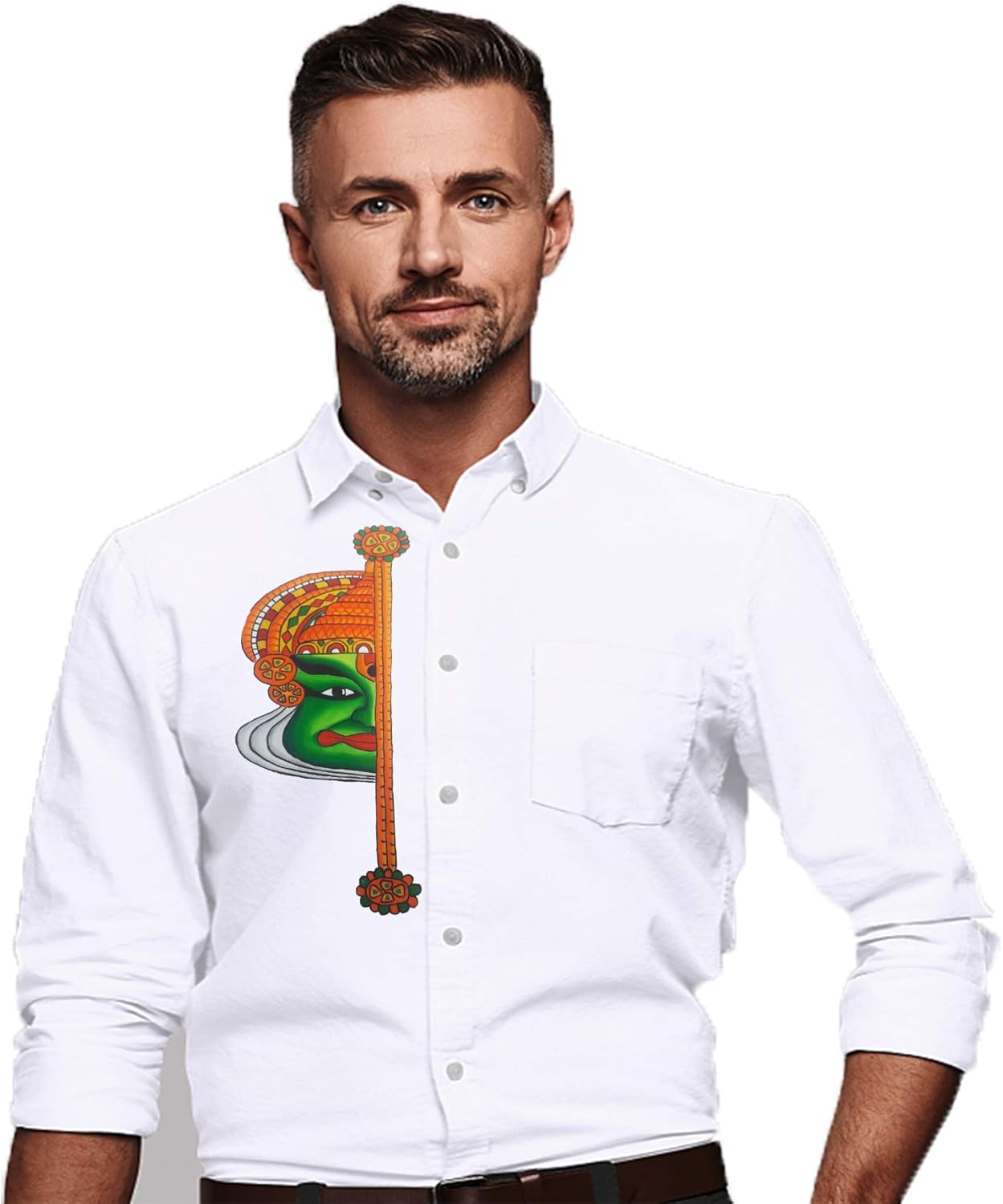 Buy Hand Mural Painting Men's Shirt with Half kathakali face Design