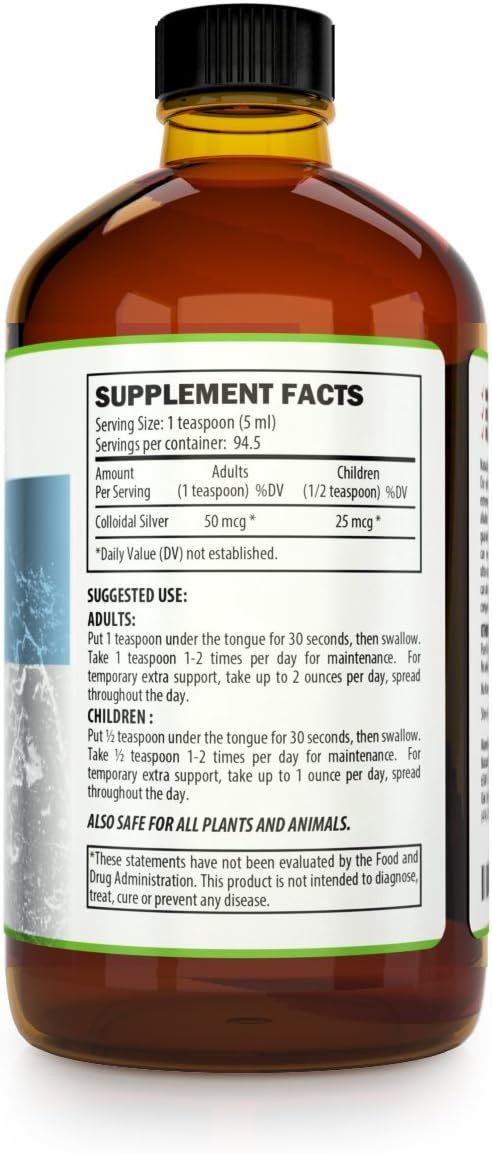 Kaiame Naturals Colloidal Silver, Ionic Silver Solution, 10 PPM, Large 16 oz Glass Bottle, Natural Immune Support Supplement, Safe for Adults, Children, and Pets: Health & Personal Care