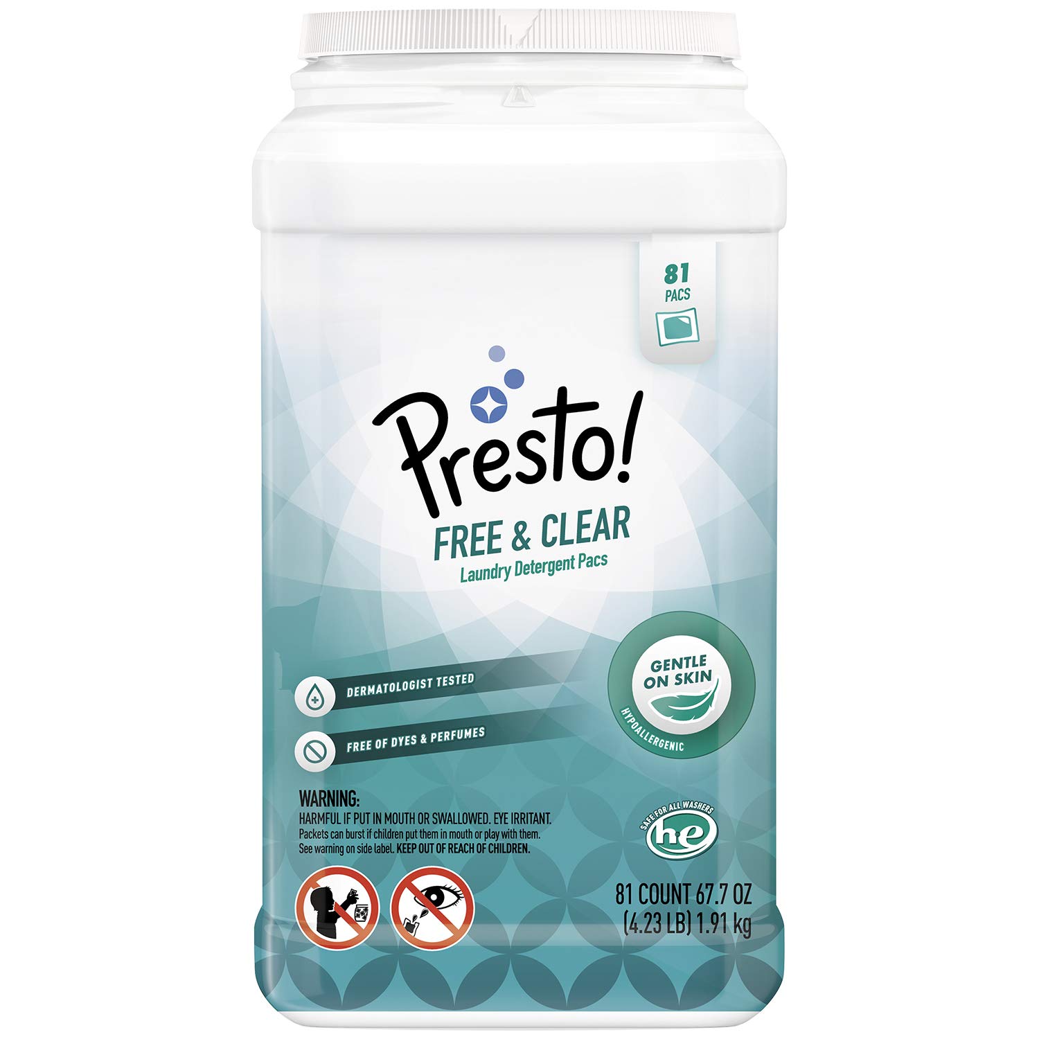 Amazon Brand Presto! Laundry Detergent Pacs, Free & Clear