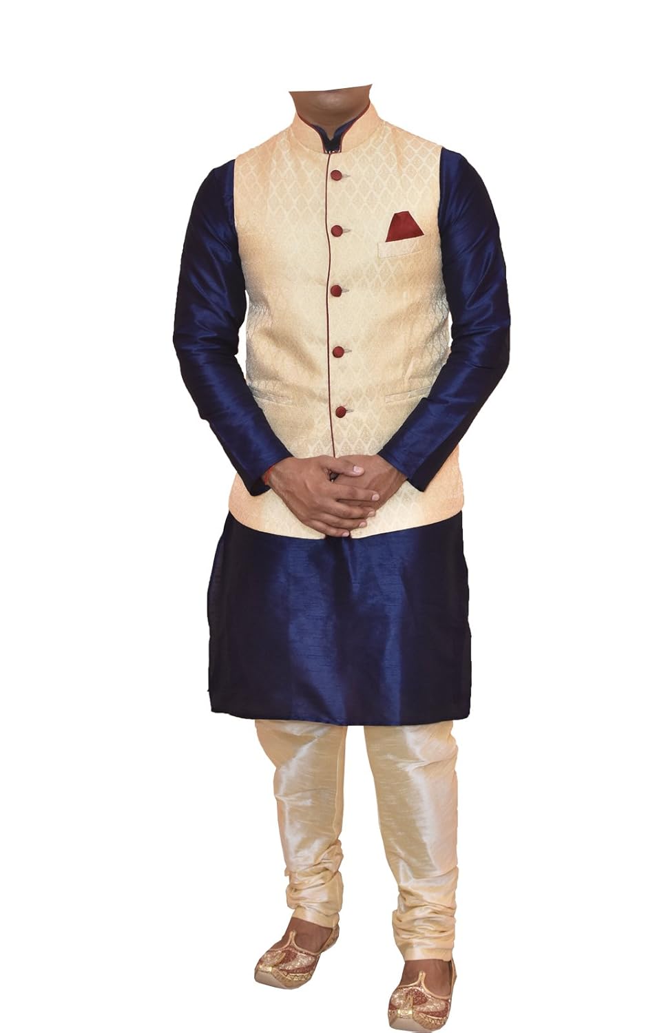 modern garments men's banarsi dupioni silk kurta churidhar with waistcoat assorted