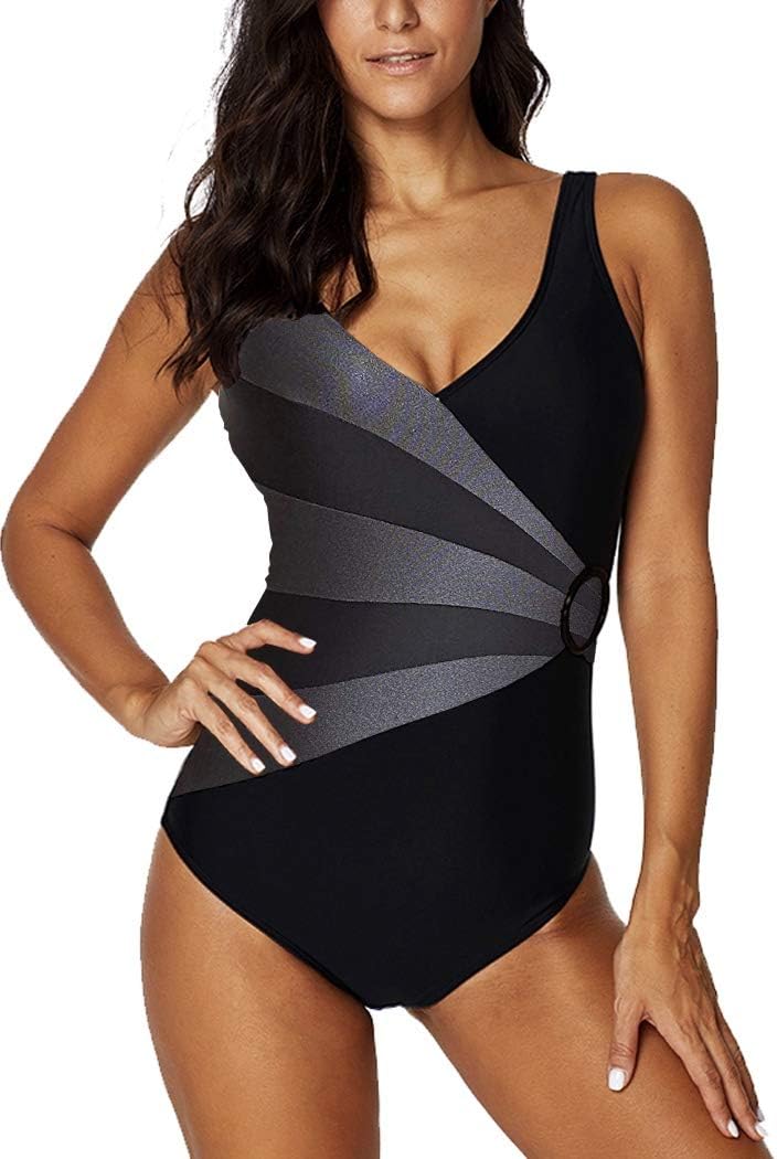 AOQUSSQOALadies Swimming Costume Sexy Leopard V Neck One-Piece Monokini Tummy Control Swimwears Plus Size Bathing Suits Mesh Backless Swimsuit for Women