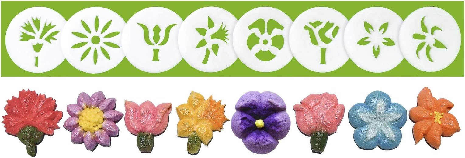 Impress Cookie Press Disks – Flowers Set of 8, Food Safe Plastic Shapes with Pansy, Daffodil, Tulip, & More, Fits Many Manual Models - See Disk Sizing Image to ensure fit with your press