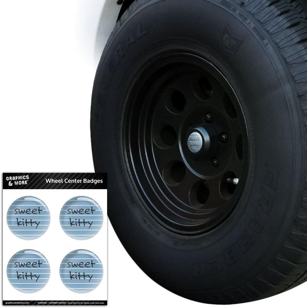 Sweet Kitty Tire Wheel Center Cap Resin-Topped Badges Stickers - 2.2" (5.6cm) Diameter
