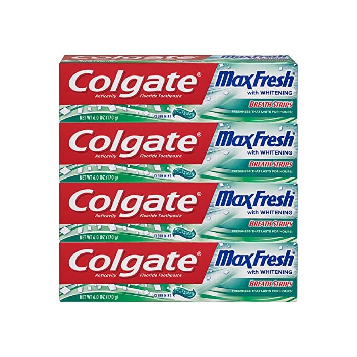 Colgate Max Fresh Whitening Toothpaste with Breath Strips, Clean Mint, 6 Ounce Tube, 4 Pack