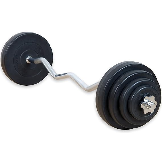 MOVIT Curlset 23,5 kg, 35 kg Oder 55 kg SZ-Stange 120cm Curlstange gerändelt und verchromt mit Sternverschlüssen + 6 Gewichts