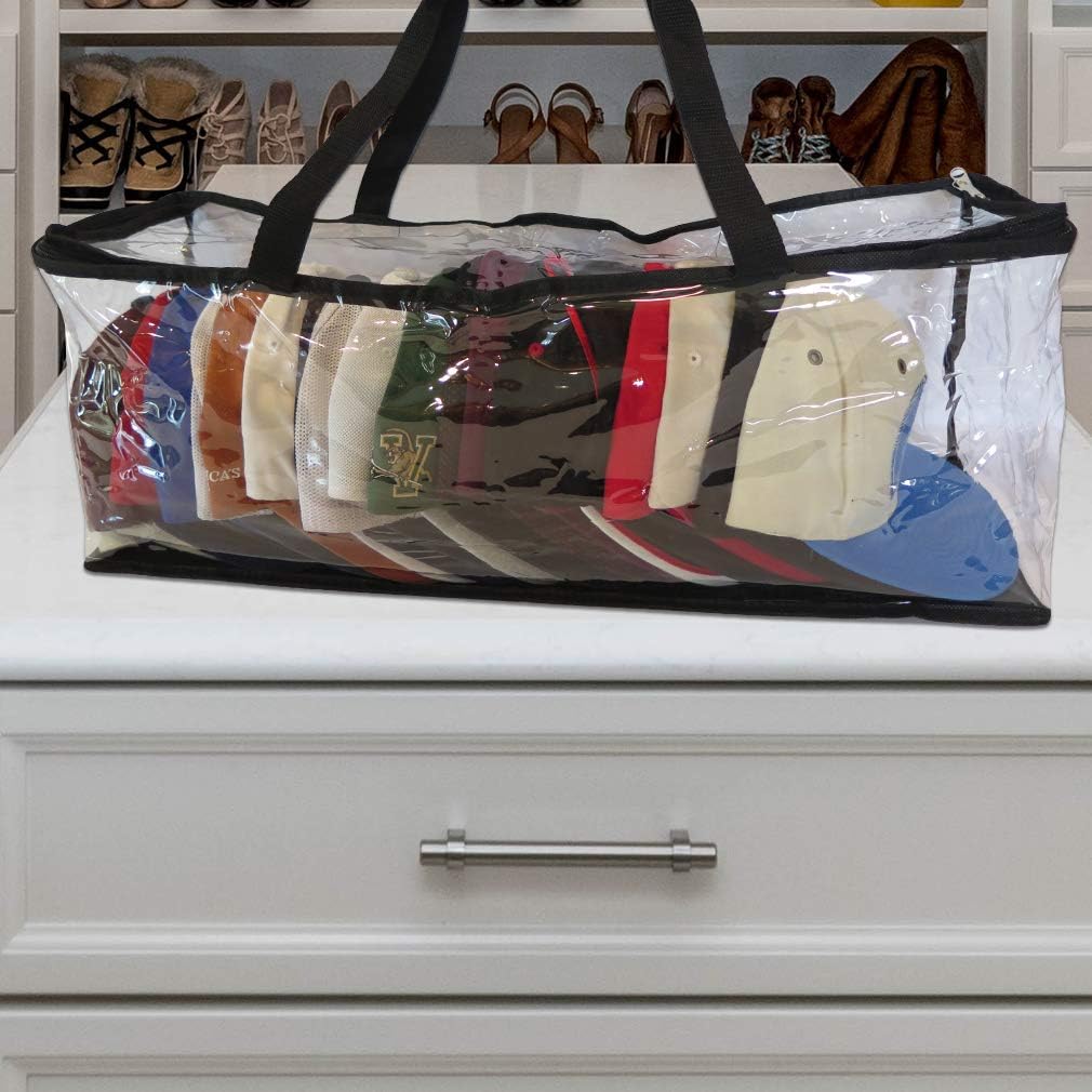 Evelots Sport Cap Bag-Extra large-20 Hats-Trucker Style-Clear-Handles- Set/2: Home & Kitchen