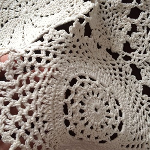image for Ustide Rustic Floral Table Runner Hand Crochet Table Doily Beige Cotto