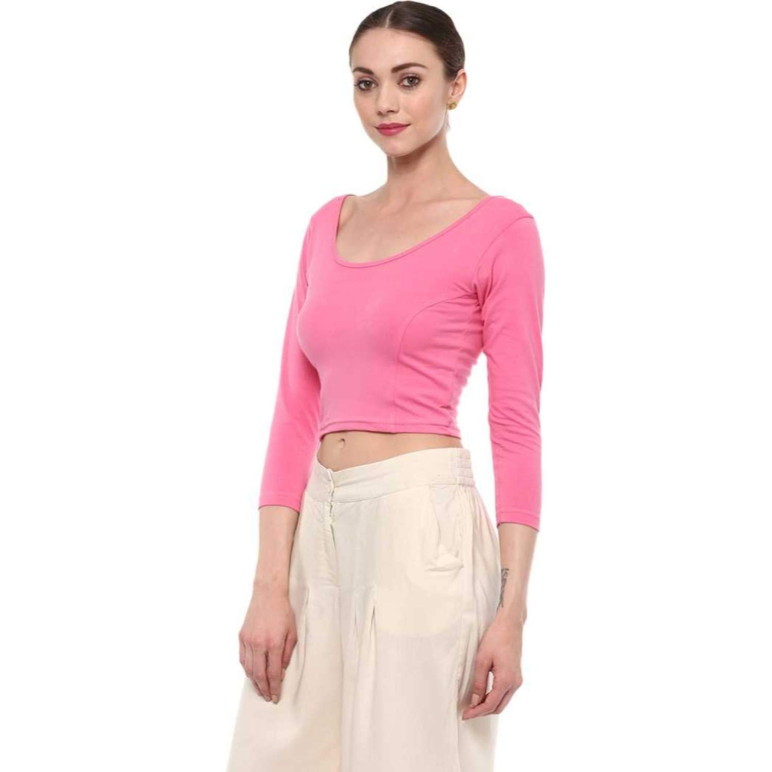 fressia fabrics women's cotton readymade saree blouse stretchable crop top choli