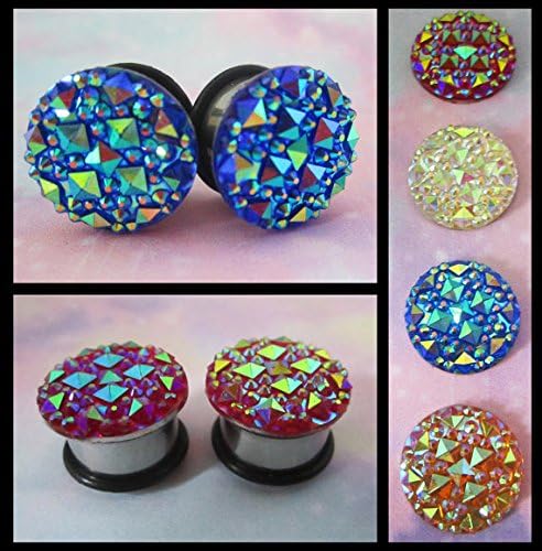 The Edgy Rhinestone EAR TUNNEL PLUG Earrings you pick gauge size 2g, 0g, 00g, 7/16", 1/2, 9/16" aka 6mm, 8mm, 10mm, 12mm, 14mm
