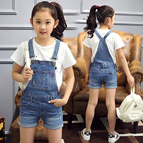 Big Girl's Denim Jumpsuit Boyfriend Jeans Denim Romper Suspender Shortalls Overalls 120 Blue