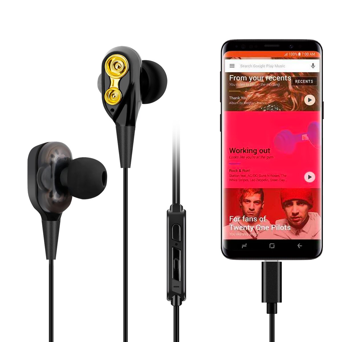 Type C Headphones, USB C Hi-Fi Stereo Digital Earbuds Sweatproof In-Ear Earphones with Mic Compatible with Google Pixel 2,Samsung Note 8,S8/S8+/S9,S9+, Moto Z, HTC U11, Essential PH-1 etc