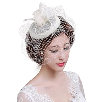 Feather Net Hat Women Wedding Hair Clip Veil Ladies Flower