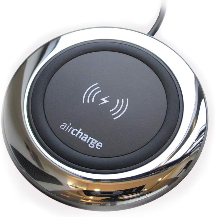 Aircharge Official Executive Wireless Charger, Qi Certified Wireless Charging Pad for Apple iPhone XS/XS Max/XR/8/8 Plus, AirPods, Samsung Galaxy S10/S10+/S10e/S9/S9+/S8/S7/Note 8/9. Chrome/Nylon