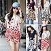 OURS Women's Short Sleeve Casual Floral Printed Dress Loose Top Blouses