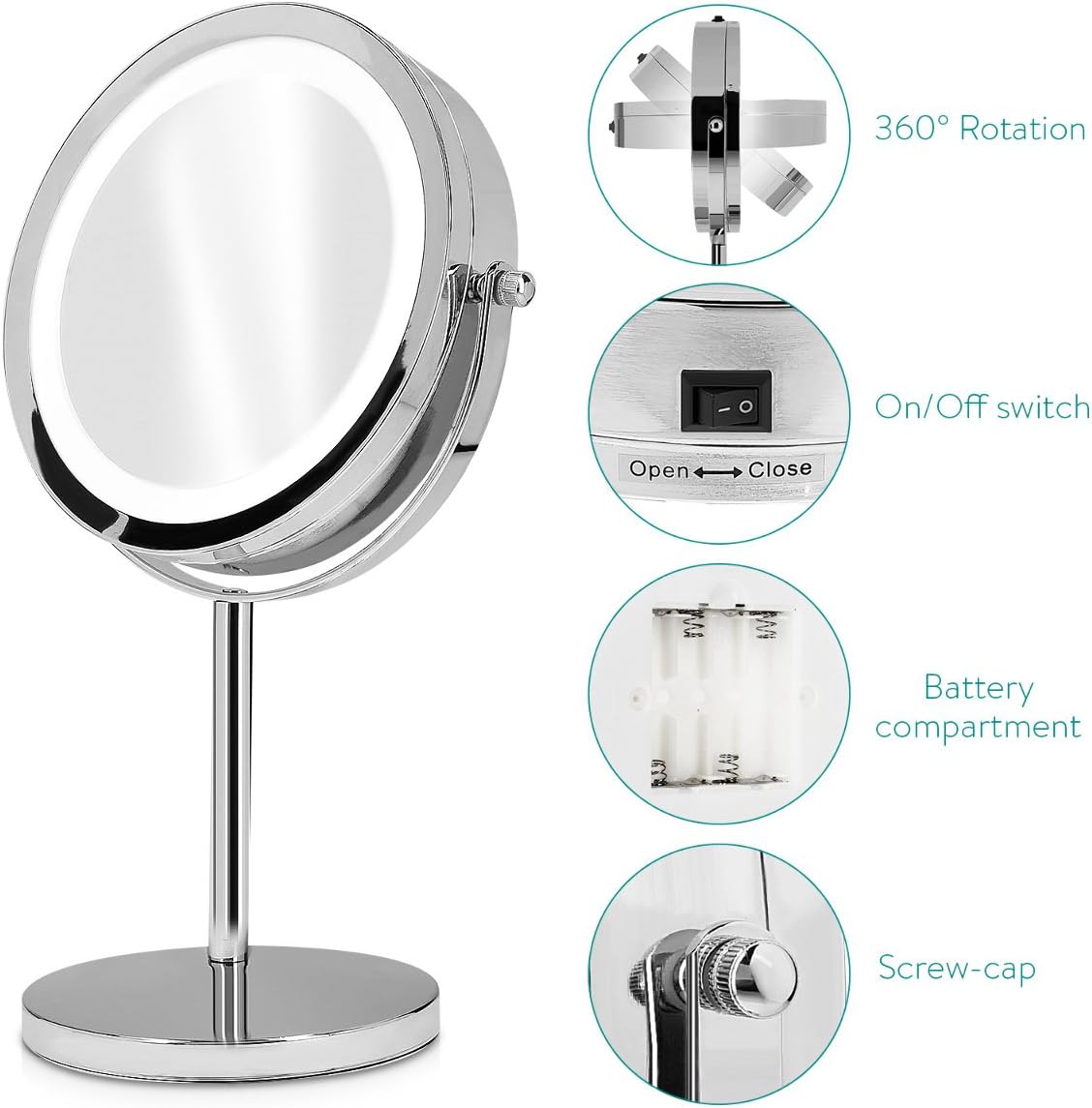 Navaris LED Illuminated Makeup Mirror TwoSided Vanity Mirror with