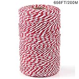 Bakers Twine,Upintek 200M Red and White Cotton Twine Packing String for Gardening, Decoration, Tying Cake and Pastry Boxes, Silverware, DIY Crafts & Gift Wrapping,Art and Crafts (1.5mm/656Feet)