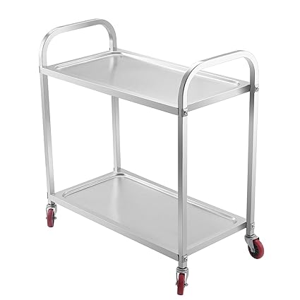 VEVOR Utility Cart 2 Shelf Utility Cart on Wheels 220Lbs Stainless Steel Cart Commercial Bus Cart Kitchen Food Catering Rolling Dolly (2 Shelf)