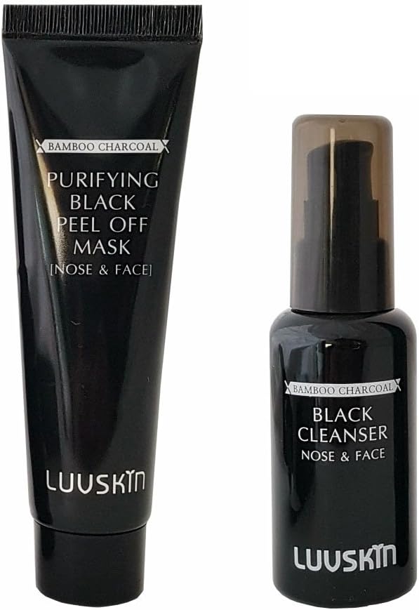LuvSkin Bamboo Charcoal Purify Blackhead Peel Off Mask And Black Cleanser Combo 1.69 Oz Each (Made in Korea)