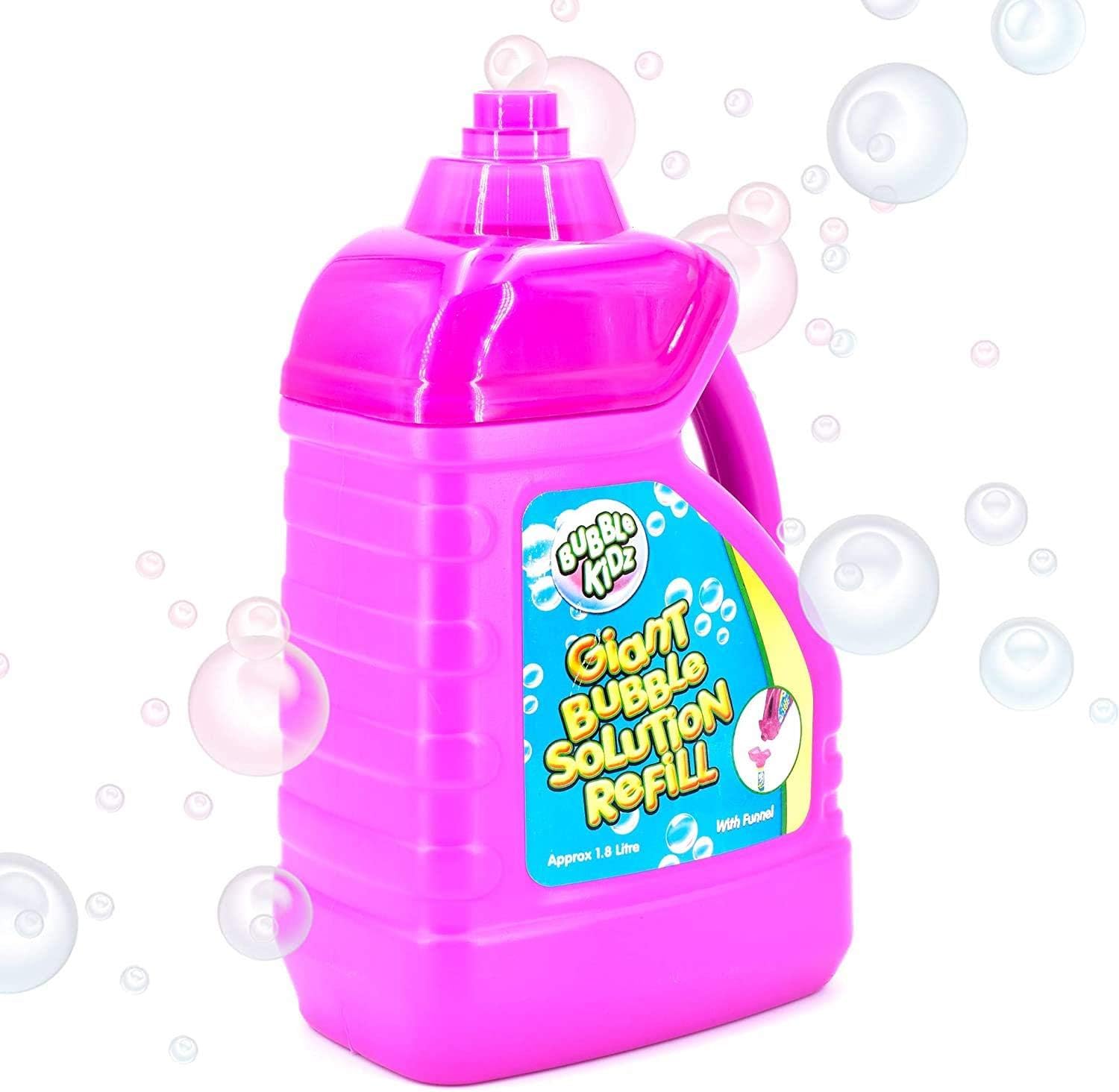 Bubblekidz 1.8 Litre Bubble Mixture Liquid Solution Refill Bottle with Pouring Funnel, Pink