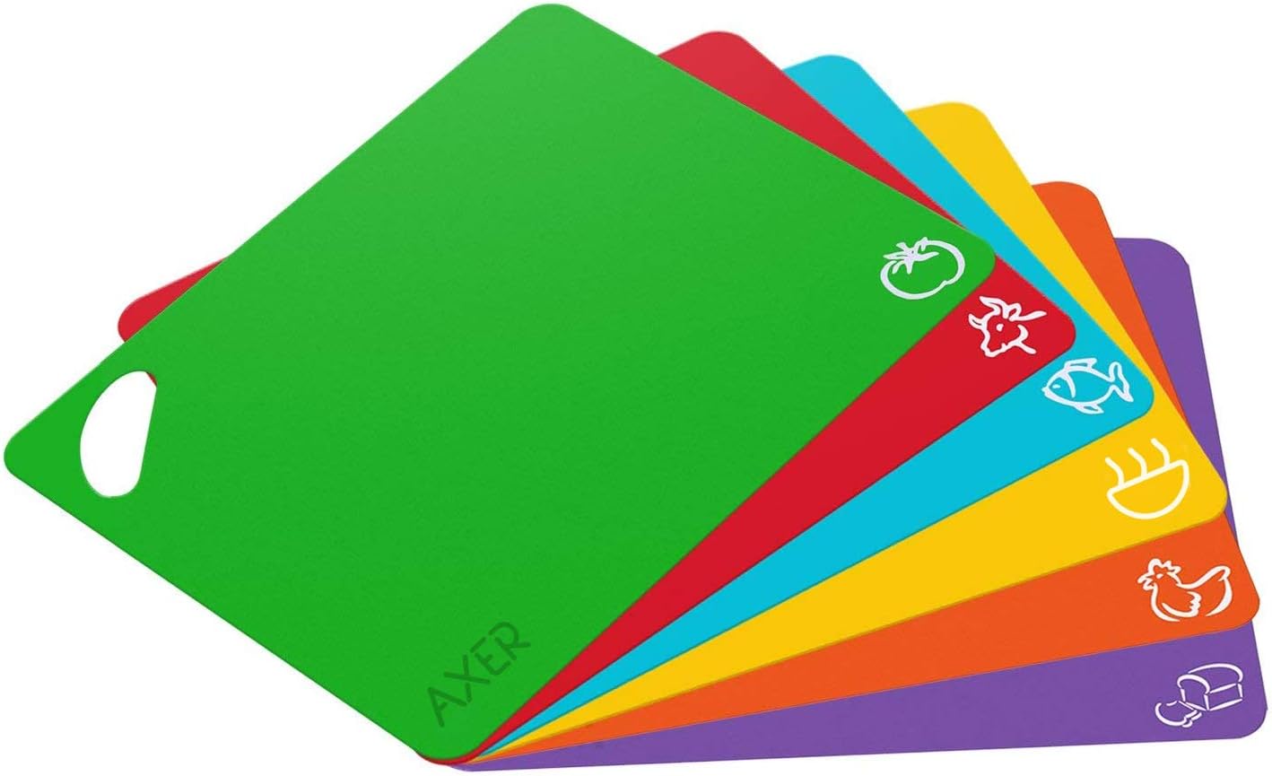 Axer Colour Coded Chopping Boards for Kitchens 6 pcs, Flexible Cutting Board Set Food Icons