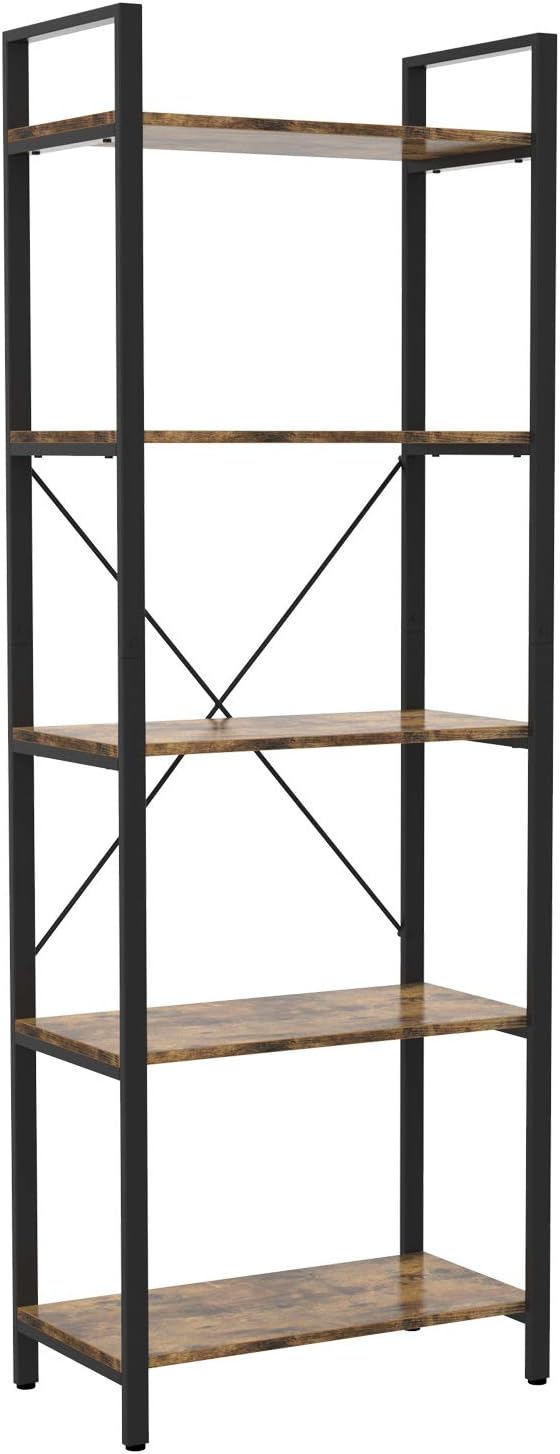 IRONCK Industrial Bookcase, 5-Tier Bookshelf for Living Room, Bedroom, Farm House, Kitchen, Office Decor and Storage