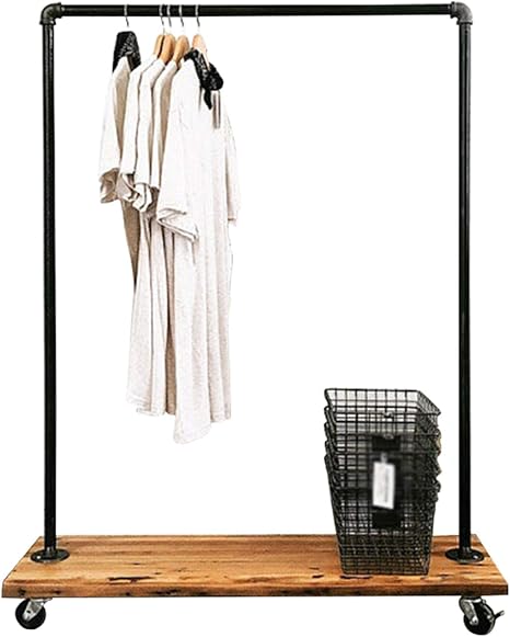 Amazon Zjun ハンガーラック 頑丈な錬鉄製のハンガーレトロな服の衣服ラック ホイールと低無垢材の棚モバイルフロアベッドルームルームショップ Color ブラック Size 150 36 160cm ハンガーラック オンライン通販