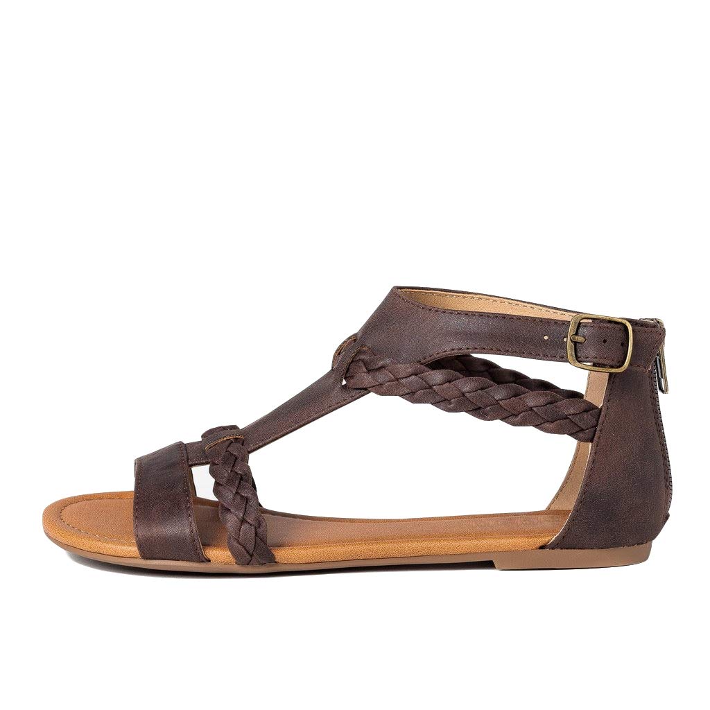 Womens Gladiator Strappy Flat Thong Criss Cross Ankle Wrap Summer Beach Sandals