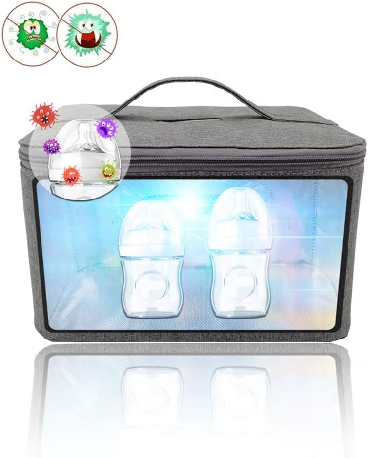 PSATO Portable UV Sterilizer Bag Ultraviolet Disinfection Handbag with Dual-Band Tio2 Nano and Ozone Sterilization for Baby Bottle/Underwear/Toothbrush/Beauty Tools/Jewelry - USB Rechargeable,Gray