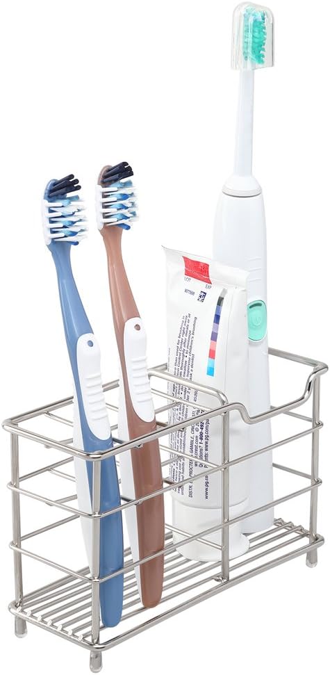 Amazer Toothbrush Holder Stainless Steel Rustproof Metal Bathroom Toothpaste Holder Stand with Multi-Functional 7 Slots for Toothbrush Toothpaste Cleanser: Kitchen & Dining