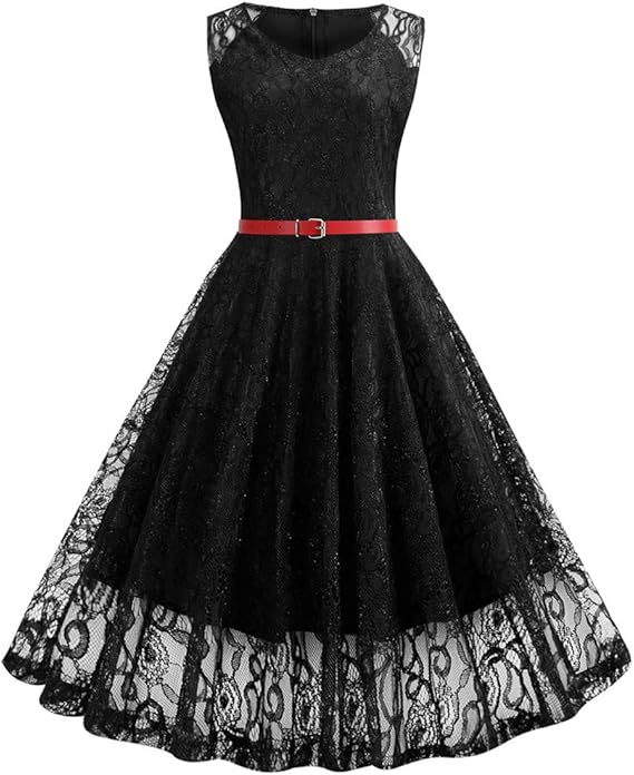 Amazon 総レース ワンピース Foreted 無地 裏地 ドレス Aライン 膝丈