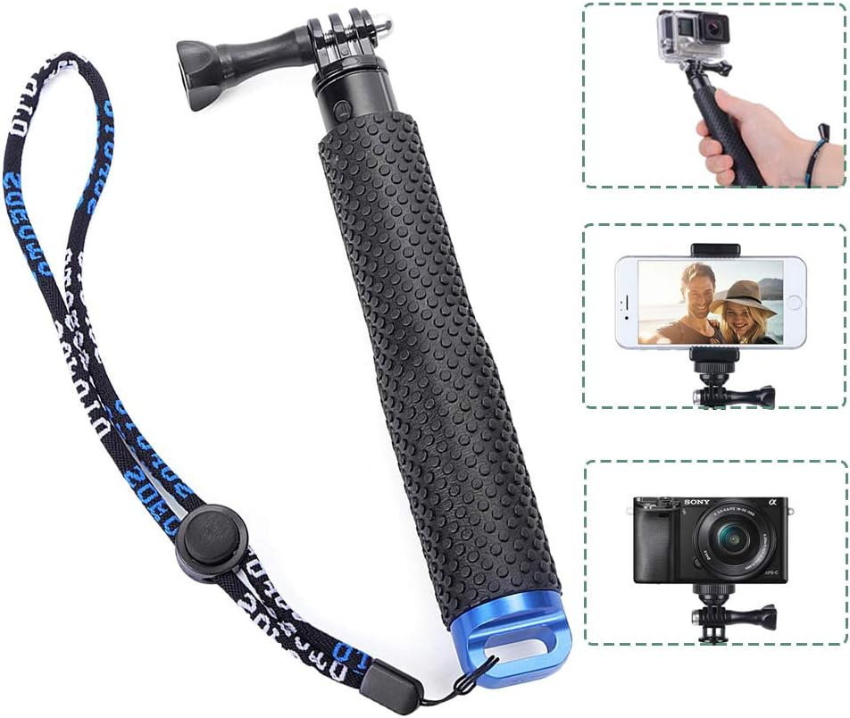Houkr 19'' Waterproof Hand Grip Adjustable Extension Selfie Stick Handheld Monopod Compatible GoPro Hero(2018) 6 5 4 3+ 3 2 1, AKASO, SJCAM SJ4000 SJ5000 Xiaomi Yi More Action Cameras (Blue)