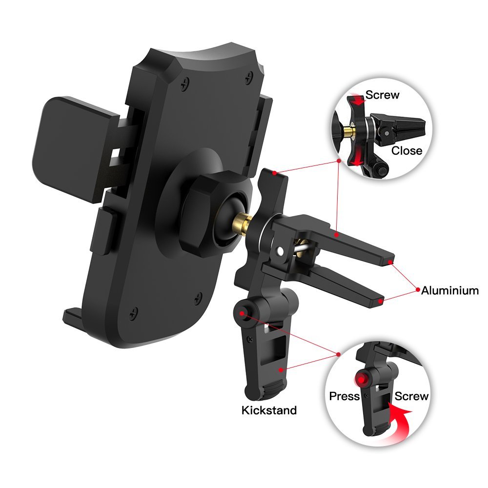 Uverbon Car Phone Mount Air Vent Phone Holder for Car with All Aluminum Alloy Horder + Dual 360 Degree Rotation for iPhone, Samsung, Google Nexus, Huawei and More
