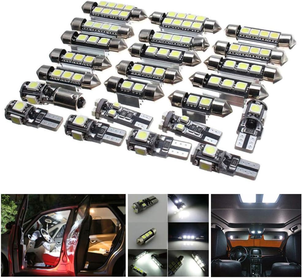 Mayyou 23Pcs Car LED Interior Light Bulb,Universal Canbus Error Free LED Bulbs Kit for Car Interior Dome Map Door Courtesy License Plate Lights BA9S Canbus T10 C5W Xenon-White