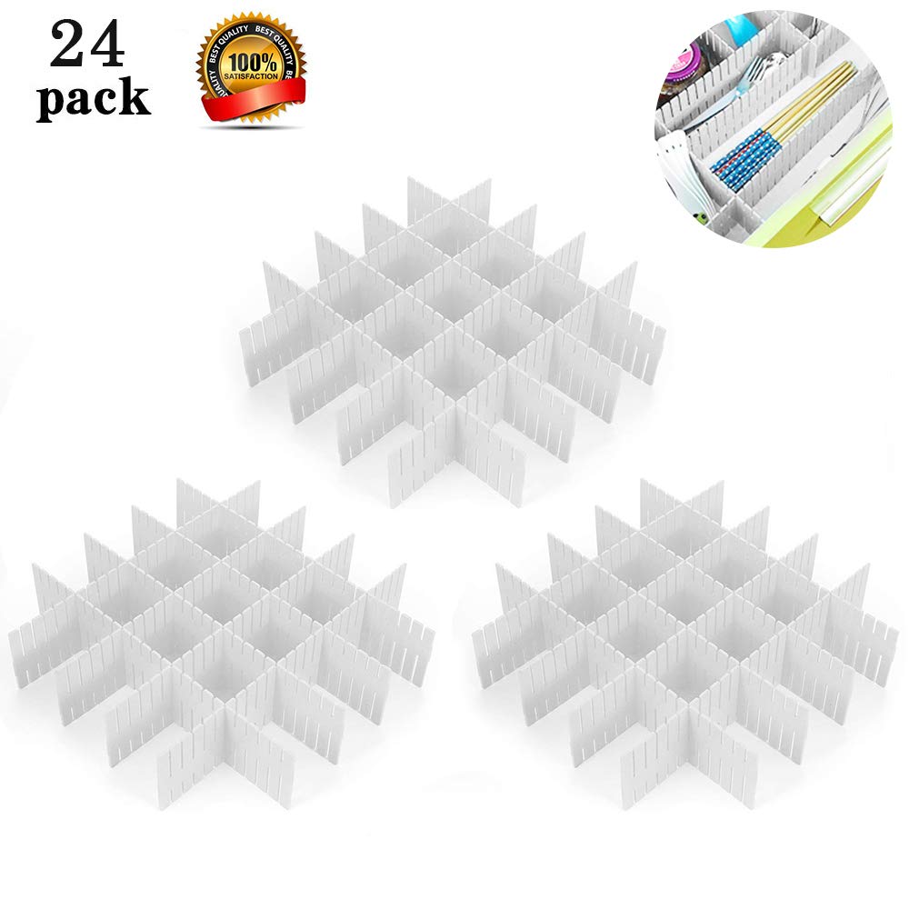 ShineMe Drawer Organizer 24pcs DIY Plastic Drawer Dividers Household Storage ShineMe Thickening Housing Spacer Sub-Grid Finishing Shelves for Home Tidy Closet Stationary Makeup Socks Organizer