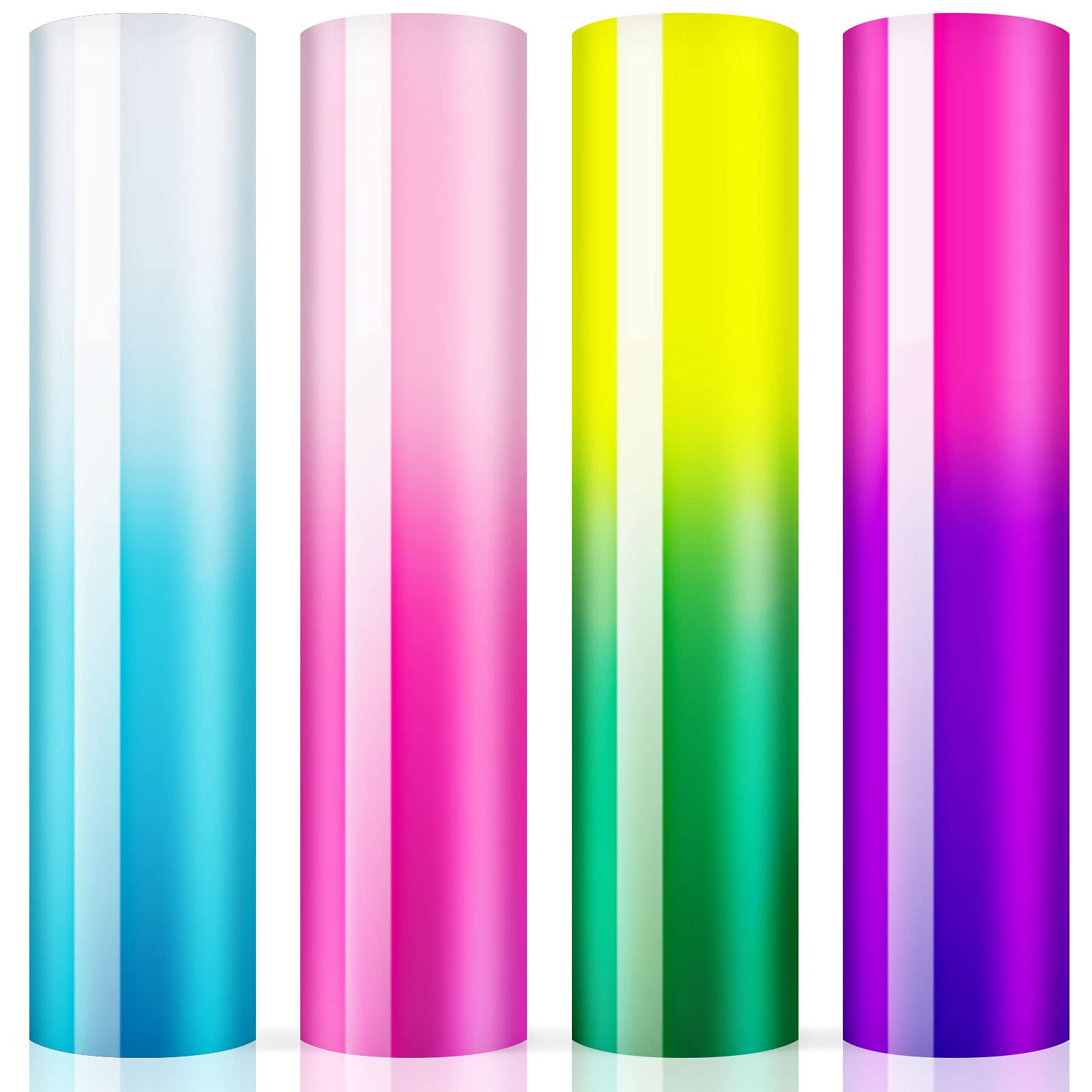 NIBESSER Color Changing Vinyl Sheets, Cold Change Permanent Vinyl Bundle, 4 Sheets Craft Adhesive Vinyl 12'' x 12'', Self Adhesive Vinyl, Fluorescent Gradient Color Vinyl for Cup DIY Decals Bottles