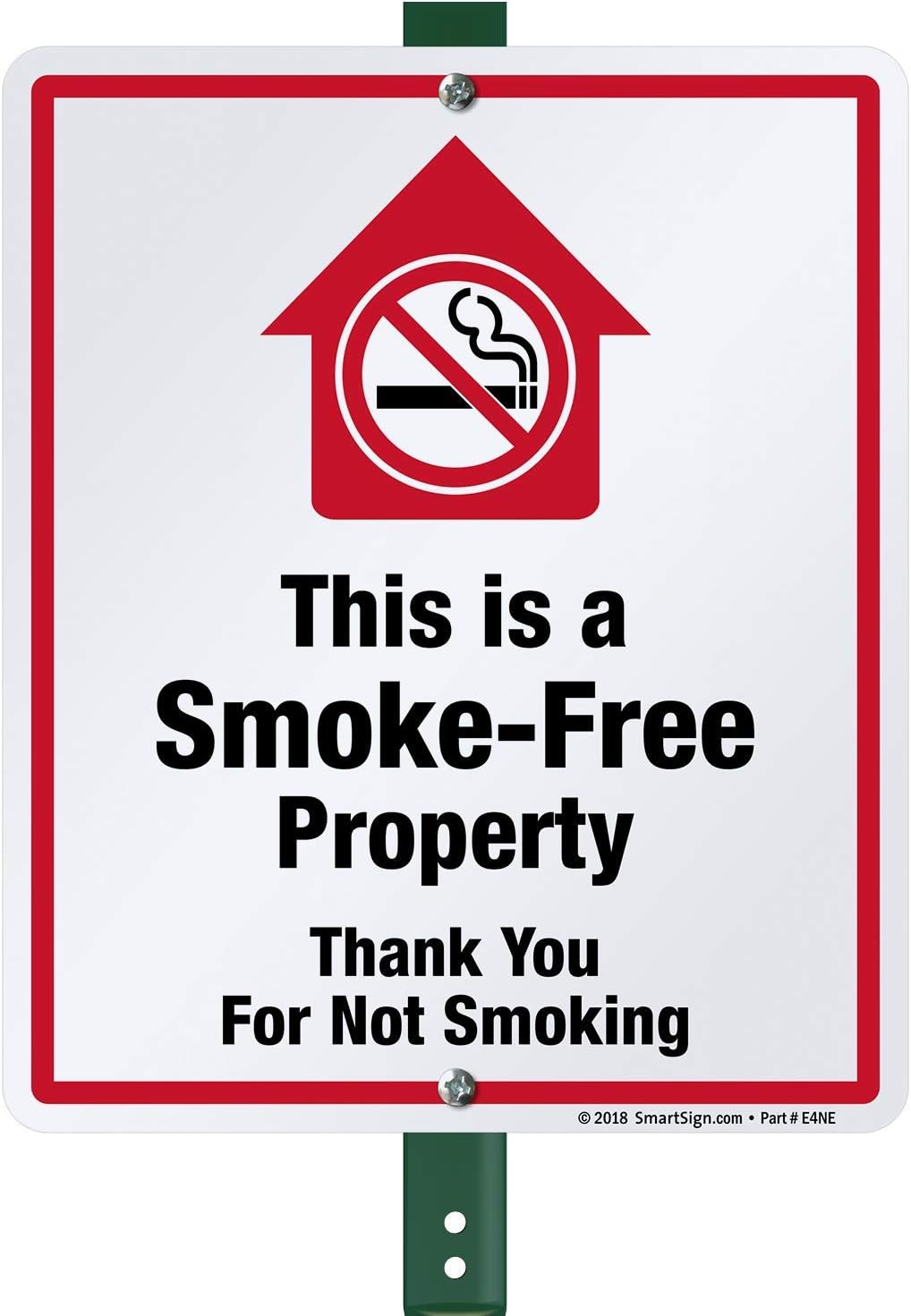 SmartSign 12 x 10 inch “This Is A Smoke-Free Property - Thank You For Not Smoking” Yard Sign with 3 foot Stake, 40 mil Laminated Rustproof Aluminum, Red, Black and White, Set of 1, Made in USA