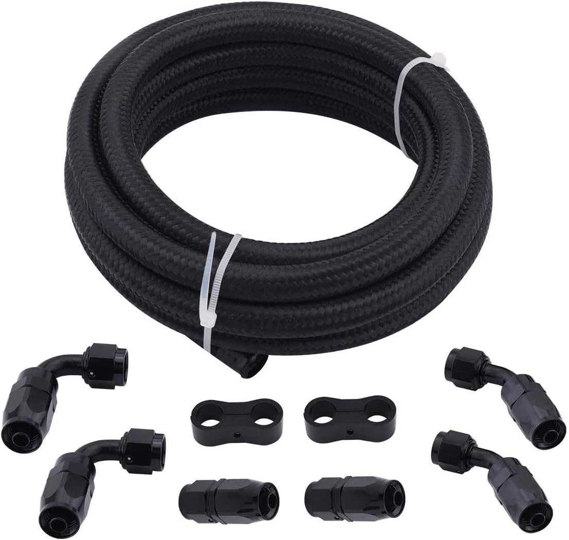 Braided 3/8 Fuel Line Kit, 10ft Nylon Rubber Fuel Hose with 6Pcs 6AN