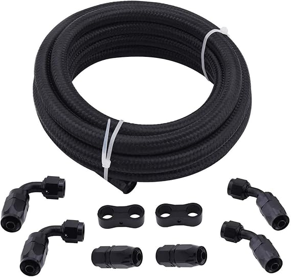 Braided 3/8 Fuel Line Kit, 10ft Nylon Rubber Fuel Hose with 6Pcs 6AN