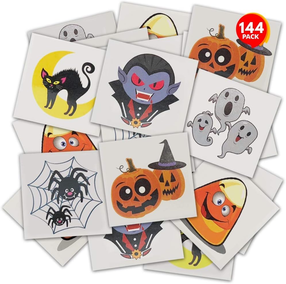 ArtCreativity Halloween Temporary Tattoos for Kids - Pack of 144 - 2 Inch Non-Toxic Tats Stickers for Boys and Girls, Best for Halloween Party Favors, Treats, Décor, Goodie Bags - 6 Assorted Designs - Designs may vary: Toys & Games