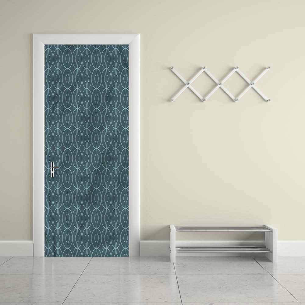 Customized Removable Door Sticker Antique,Orient Circles CornersNon-Adhesive Easy to Clean, Durable 30"W x 80"H