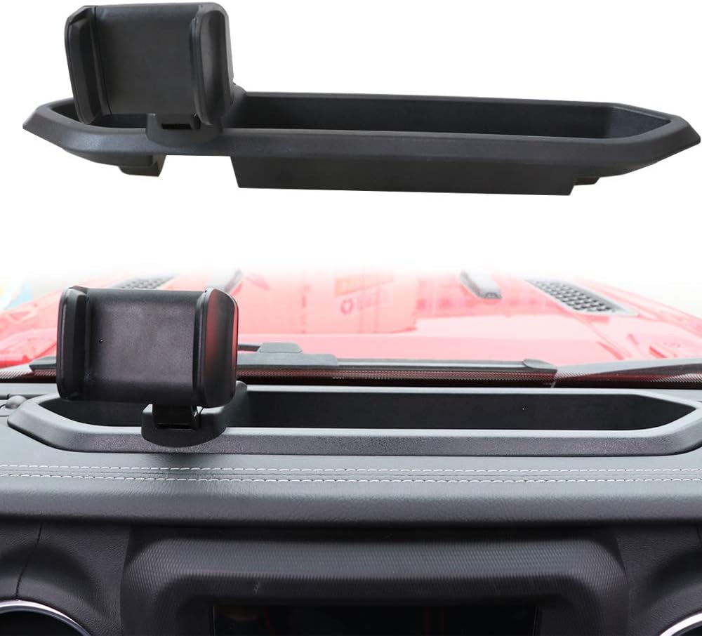 Sukemichi Phone Holder with Storage Box, Multi-Function Dash Phone Mount for Jeep Wrangler JL 2018 2019 2020