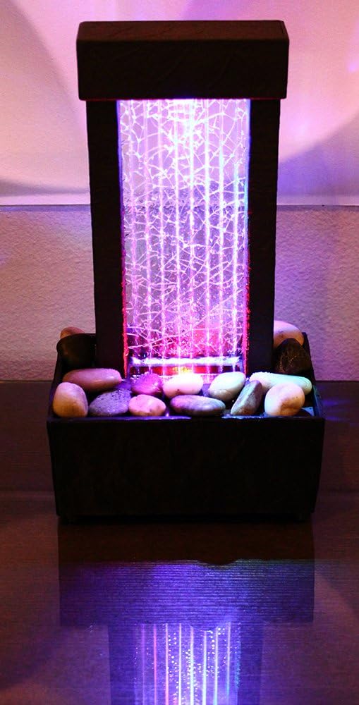 Nature's Mark 10" H Crackled Glass Light Show Tabletop Water Fountain with Natural River Rocks and Color Changing LED Lights (Cordless): Kitchen & Dining