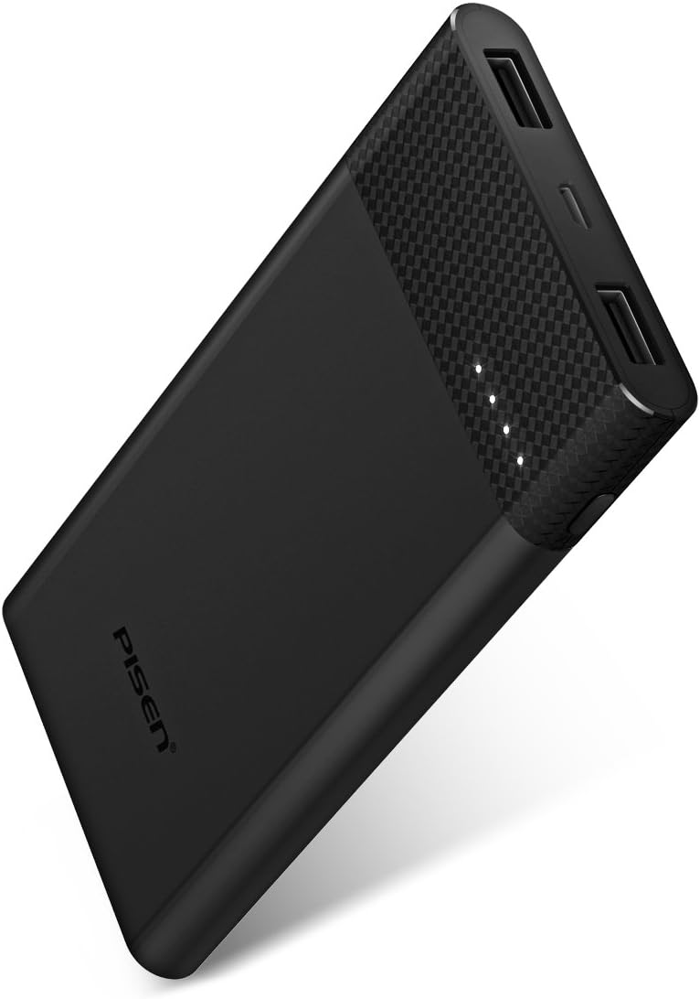 PISEN USB-C 10000mAh Portable Power Bank with Dual Output Fast Charging High Capacity External Battery Pack Compatible for iPhone, iPad, Samsung, Nexus and More (Black)