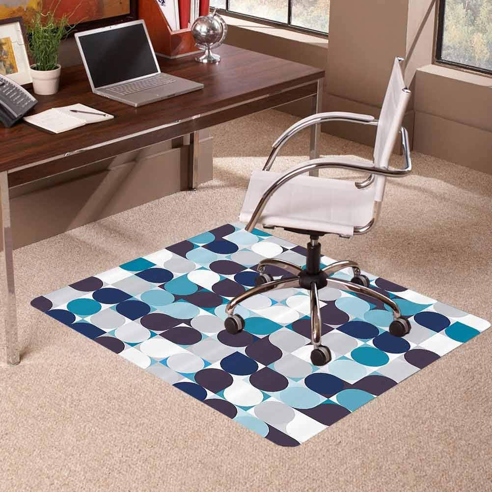 Computer Chair mat, Retro Inner Circles Pattern with Squares Mosaic Style Old Fashion Print, 35" x 47" Office Chair Cushion mat for Hardwood Floors : Office Products