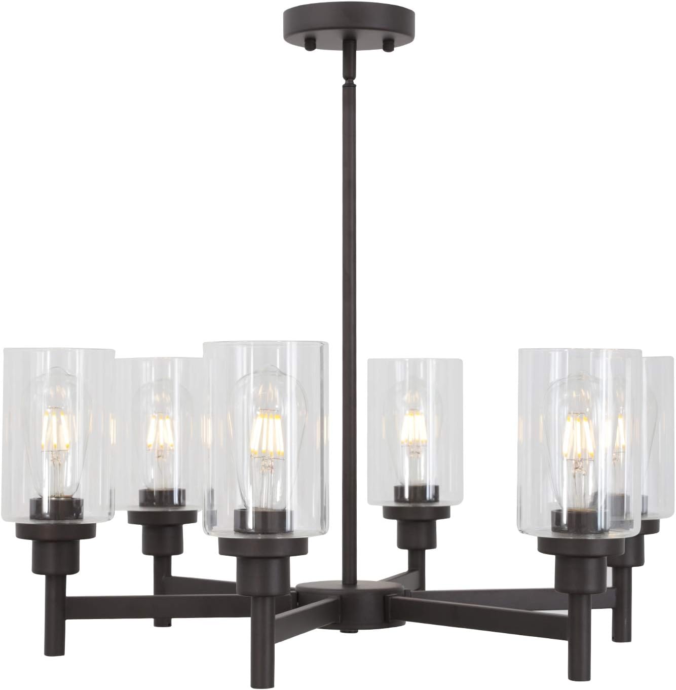 VINLUZ 6 Light Farmhouse Chandelier Classic Pendant Lighting Oil-Rubbed Bronze Industrial Ceiling Lighting Fixture with Clear Glass Shades for Dining Room Kitchen Livingroom