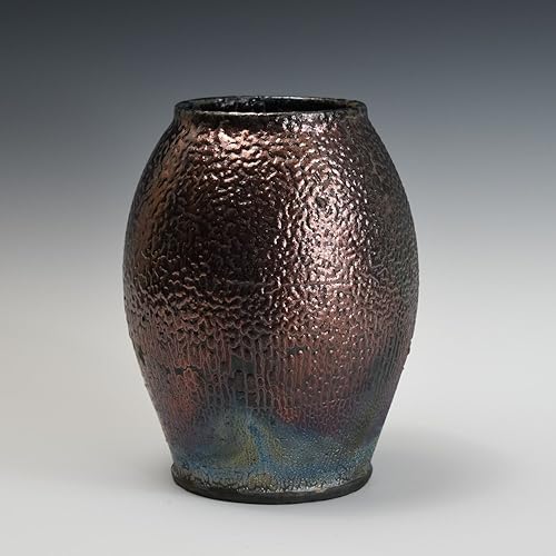 Amazon Com Raku Handmade Wheel Thrown Pot Vase Brown Metallic